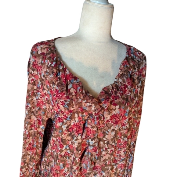 Flowy ruffle v neck dark academia poet style floral long sleeve Tunic top sz 3x - Picture 8 of 12